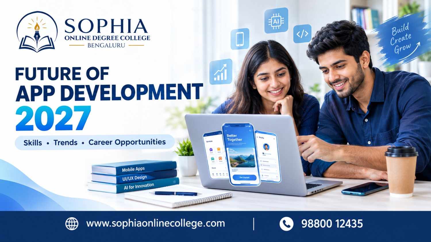Future of App Development in 2027 with an Indian student exploring digital technology.